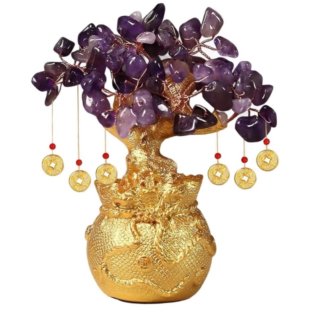 🆕New Amethyst Crystal Bonsai Money Tree with Feng Shui Decorative Pot - Picture 4 of 6